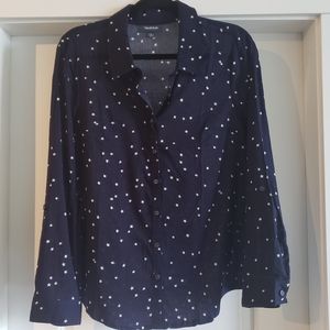 Dark Blue Star Pattern Cotton Oxford Shirt